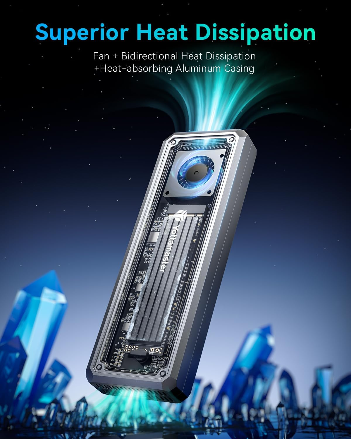 Yottamaster 40Gbps M.2 Nvme SSD Enclosure with Cooling Fan, Tool-Free Aluminum Nvme Enclosure, Support 4TB M.2 Nvme 2230/2242/2260/2280(M Key), Compatible with Thunderbolt 4/3/USB4/3.2 image number 6