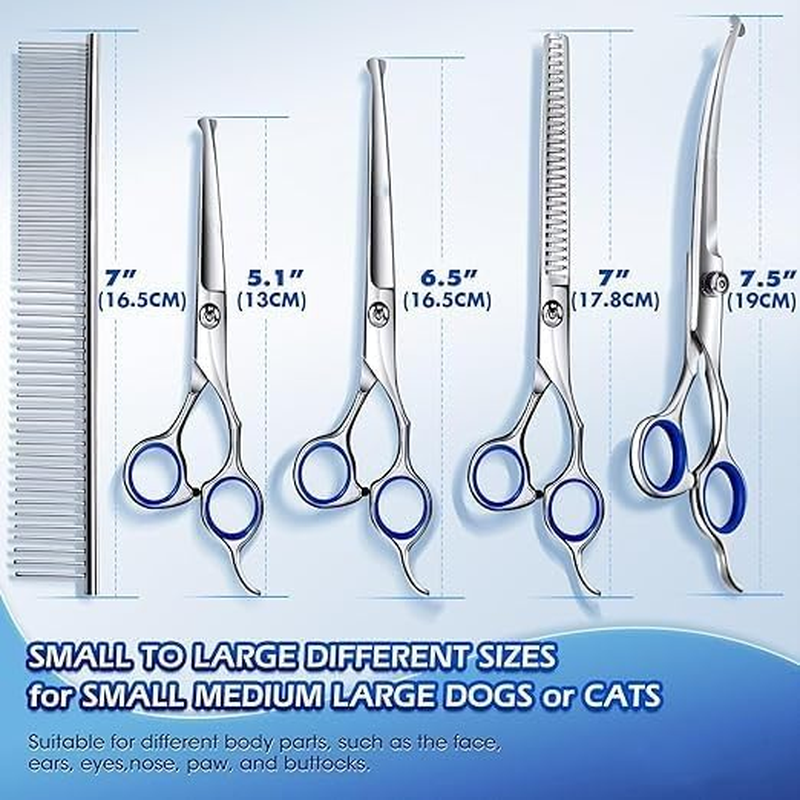 PETHOMEAU Professional Dog Grooming Scissors Kit, 6-Piece Stainless Steel Set with Safety round Tips, Blue image number 2