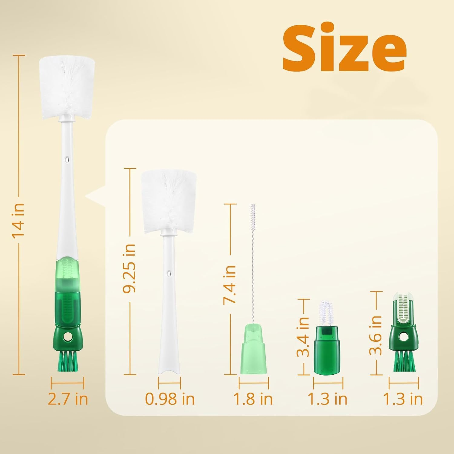 Multifunctional 4 in 1 Water Bottle Cleaning Brush Set - Premium Brush for Bottles, Straws, and Small Spaces - 2025 New Cleaning Brush Assembly (Orange) - Green image number 3