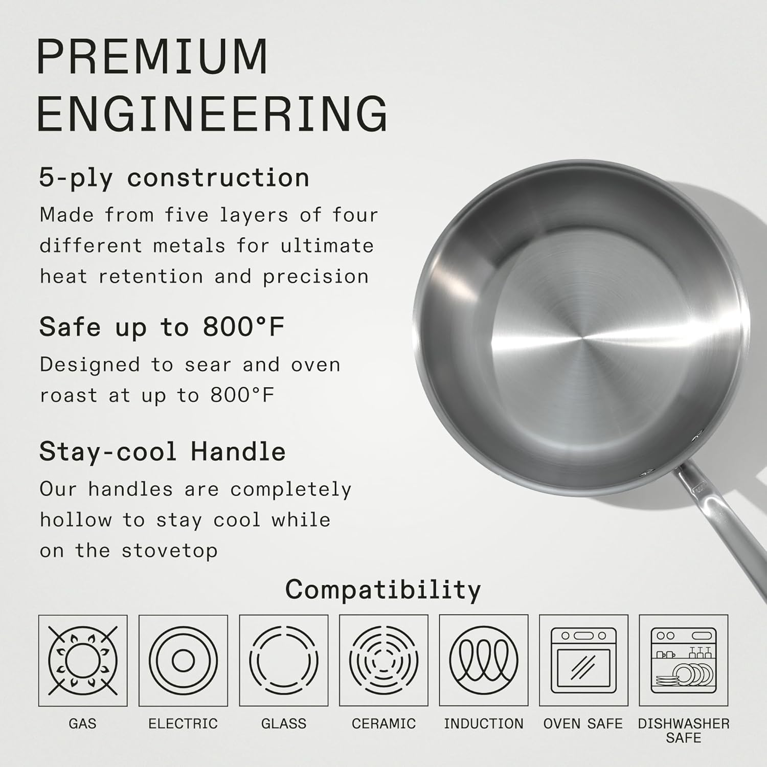 Made in Cookware - 3 Quart Stainless Steel Saucier Pan - 5 Ply Stainless Clad - Professional Cookware - Crafted in Italy - Induction Compatible image number 3