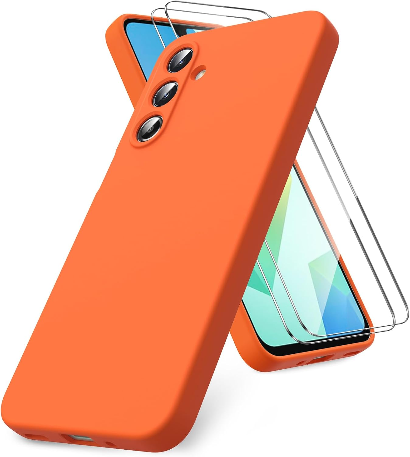Vansdon Case for Samsung Galaxy A16 4G/5G, 2 Pack Tempered Glass Screen Protector, Soft TPU Liquid Silicone Case, Shockproof Rubber Silicone Gel Case - Orange image number 4