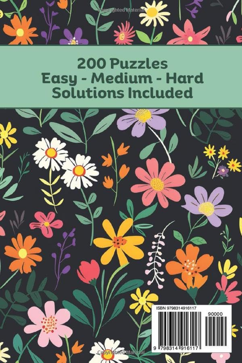 Pocket Sudoku: Travel Size, 200 Sudoku Puzzles for Adults, Three Levels of Difficulty Easy, Medium, Hard, Cute and Pretty Floral Sudoku Puzzle Book, Solutions Included image number 1