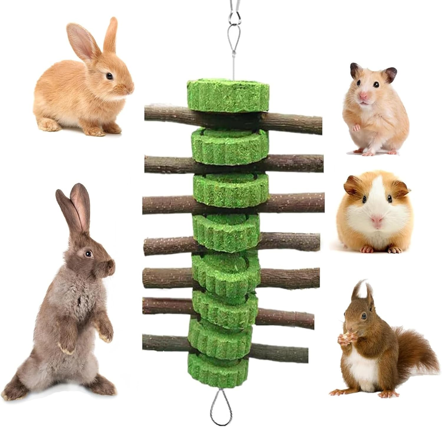 JCBCKJ Bunny Chew Toys for Teeth, Natural Rabbit Toys Apple Wood Grass Timothy Sticks Chew and Treat for Guinea Pigs Hamster Chinchillas (Apple Wood) image number 4