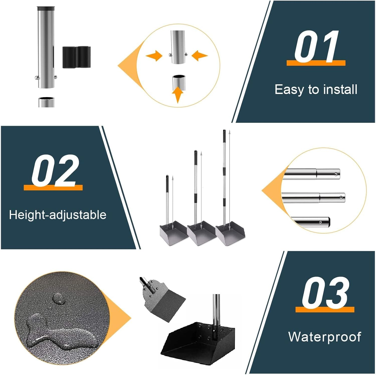 Pooper Scooper, Long Handle Dog Pooper Scooper, Heavy Duty Stainless Steel Rake with Tray & Spade Set for Pet Waste Removal, for Grass, Dirt or Gravel image number 5