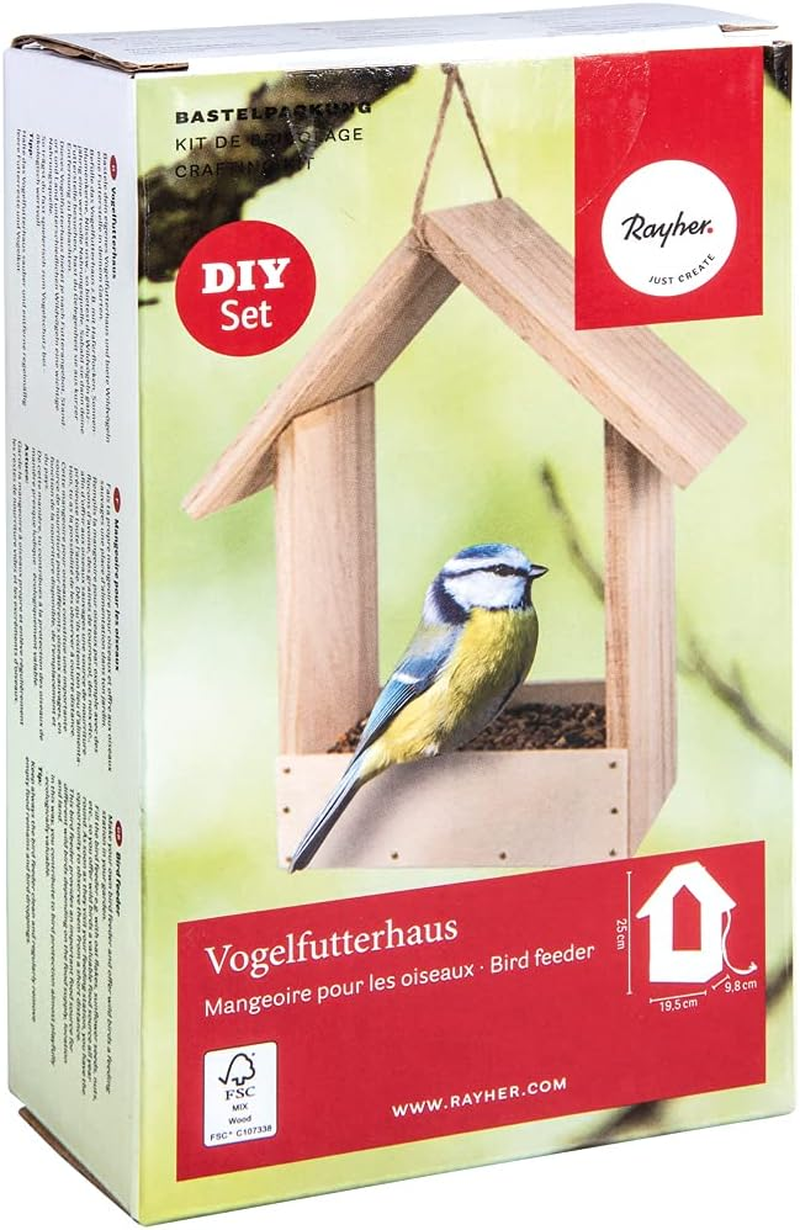 Rayher 70052505 Bird Feeder Kit, Wood, FSC Certified, 19.5 X 9.8 X 25 Cm, Small Bird House, for Painting, Feeding House image number 4
