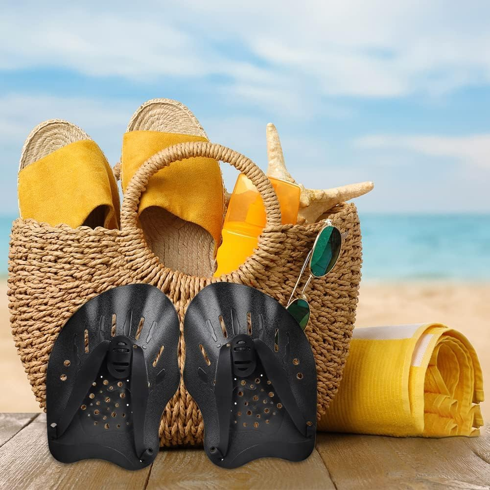 1 Pair Hand Paddles for Swimming, Swimming Paddles with Adjustable Straps, Strength Training Aid, Pool Exercise Equipment, Swimming Training Accessories,Unisex（Black） image number 3