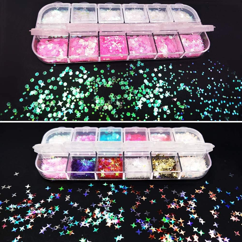 3 Boxes Star Heart Moon Nail Art Glitter Sequins Nail Confetti Mixed Glitter for Nail Art Decoration image number 4
