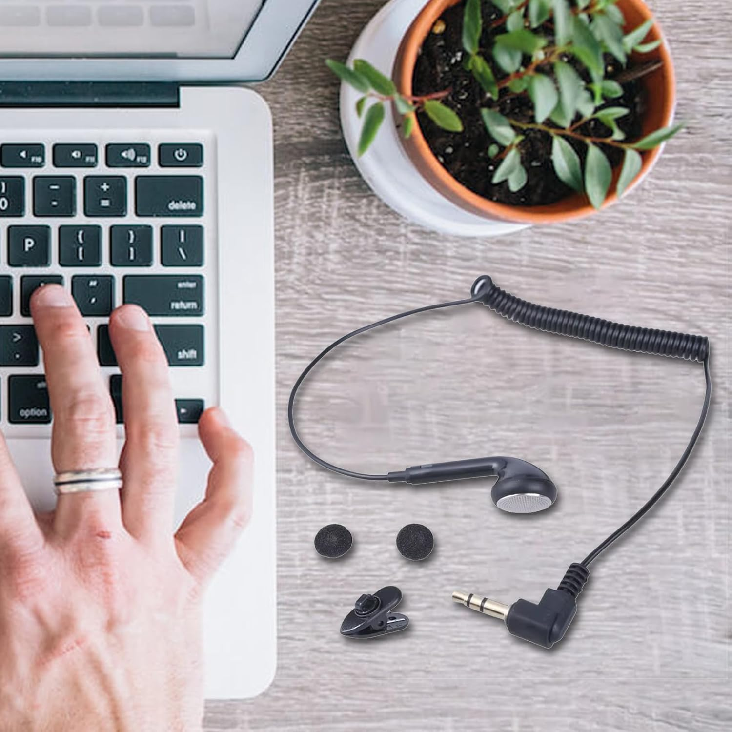 Single Earphone Headset - 3.5Mm Monopiece, Deep Bass Earphone | Retractable Spring Cord Wired Earphones, High Fidelity Mono Headset MP3 Player for Cell Phone Tablet Computer Laptop image number 5