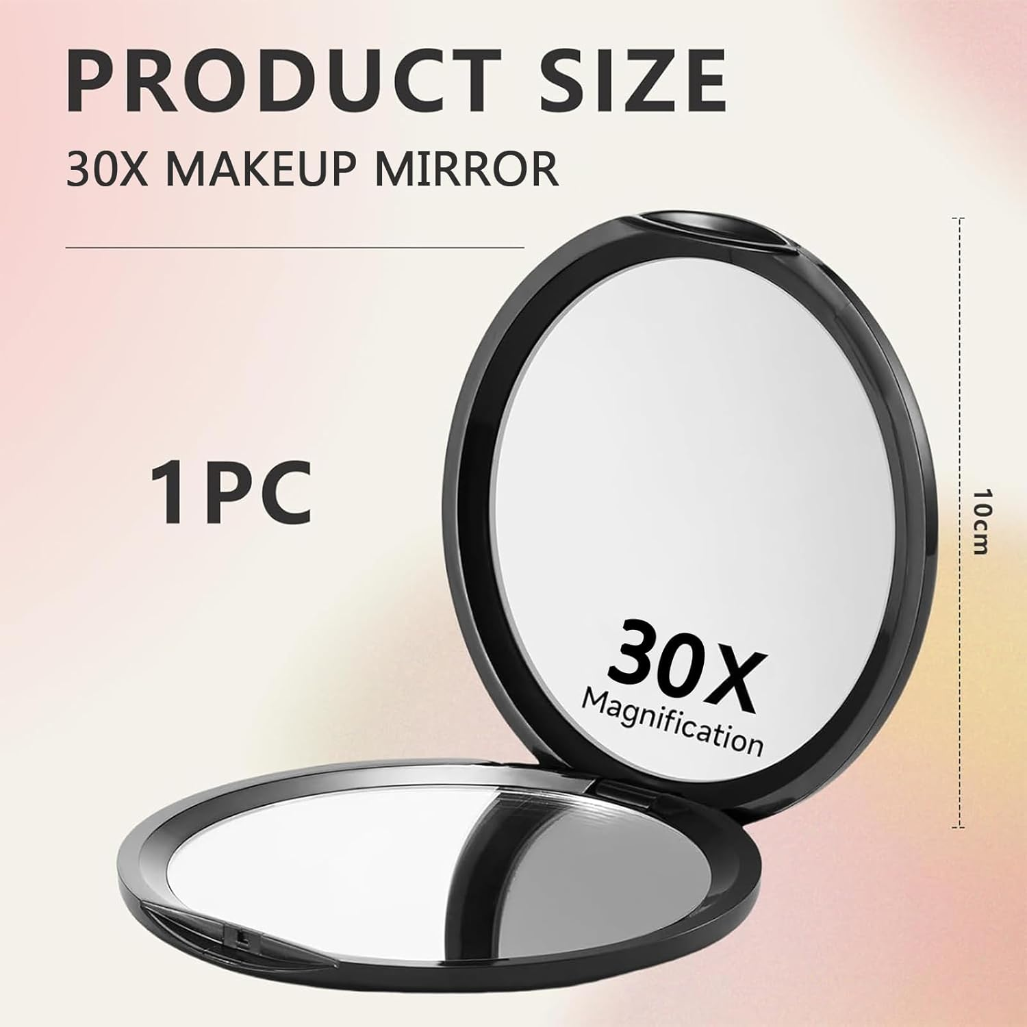 Zernblend Compact Pocket Mirror with 1X/30X Magnification, Ideal for Travel, 30X Magnification Mirror, Travel Mirror, Makeup Mirror (Black) image number 3