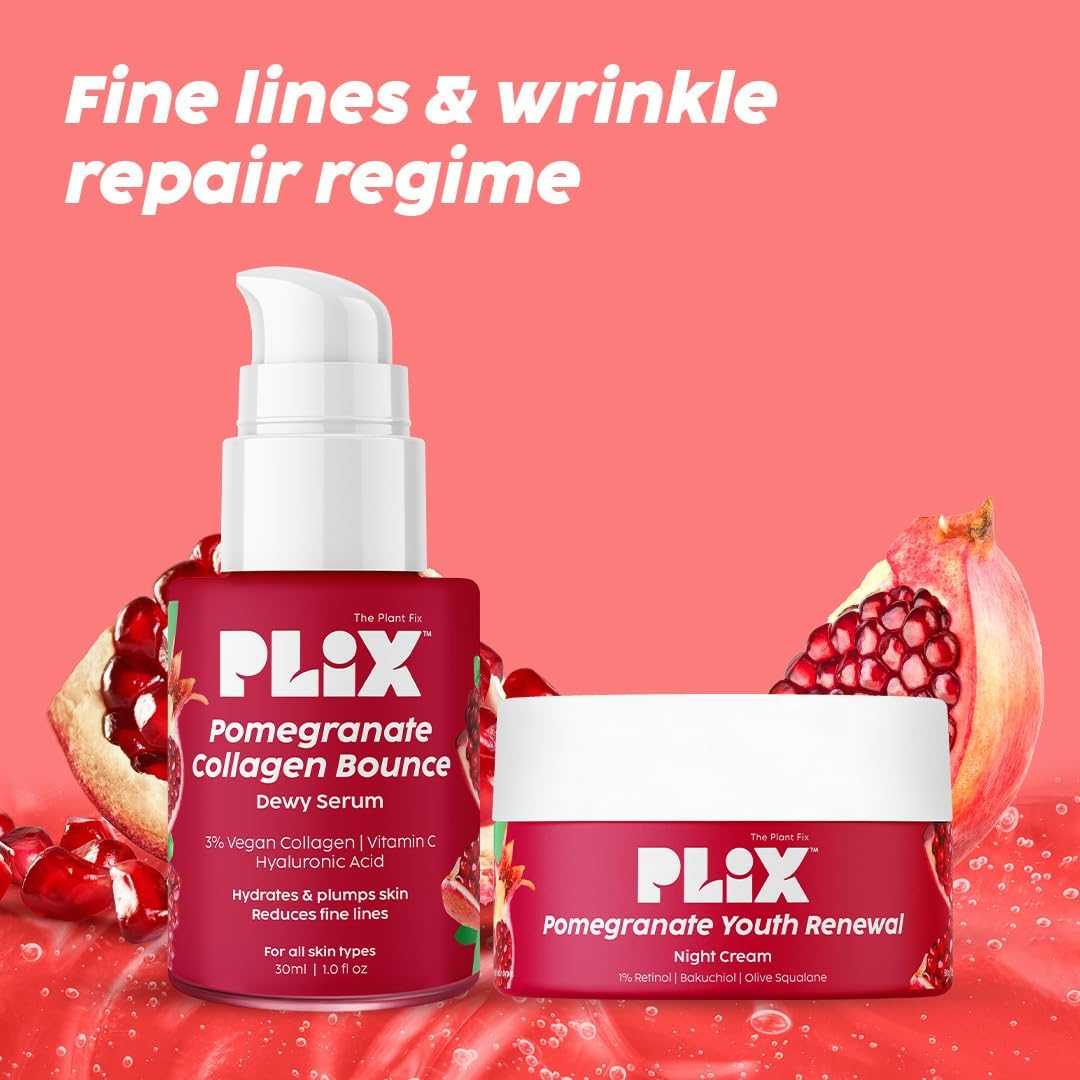 PLIX - the PLANT FIX Collagen Bounce Serum 30Ml and 1.20% Retinol Night Cream 50G with Bakuchi Oil | anti Ageing Combo for Reducing Fine Lines & Wrinkles Vegan Collagen Booster for Plump Skin image number 6