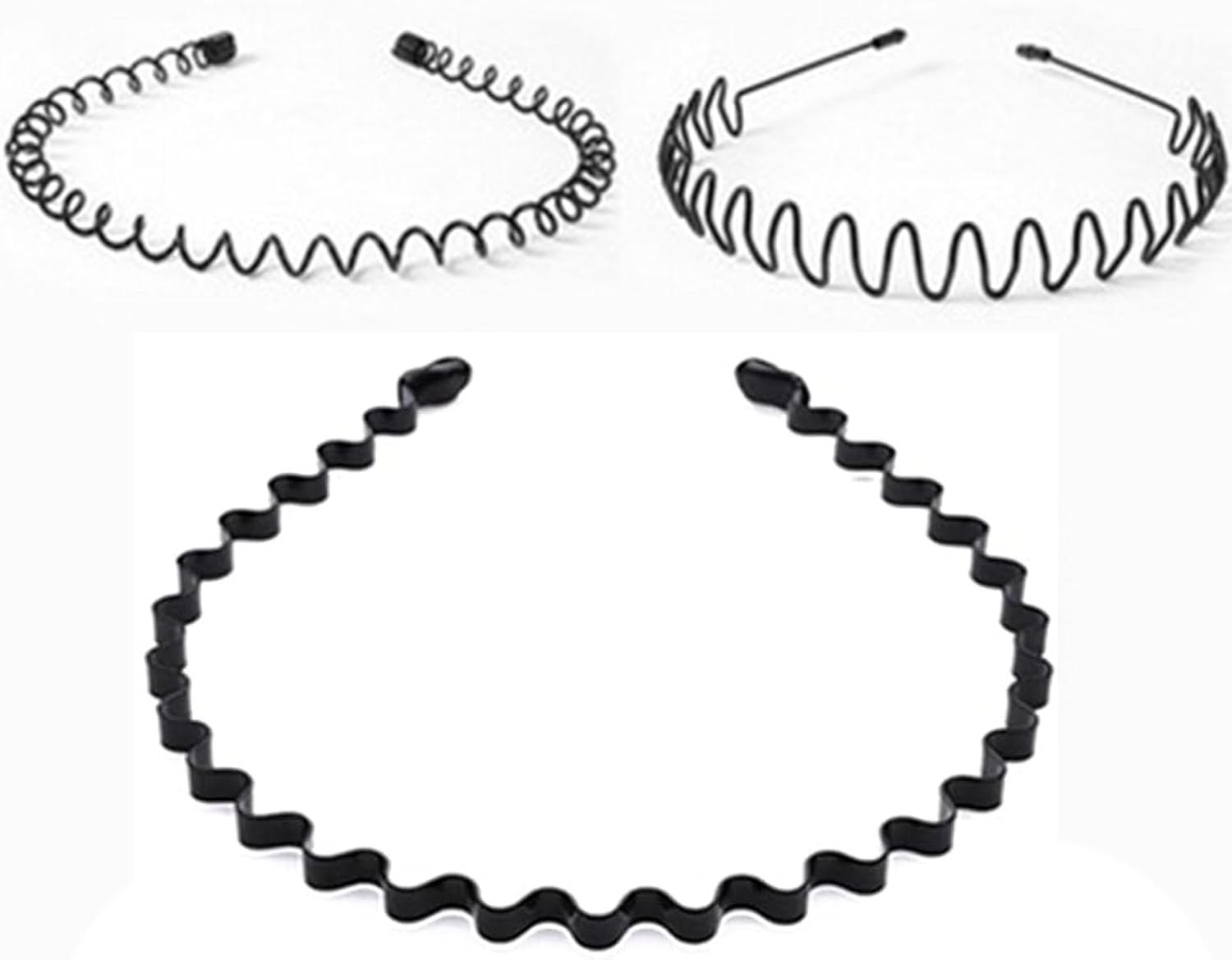 3 Pcs Metal Headbands for Men Women'S Hair Hoop Clips, MH MOIHSING Wavy Hairband Spring Hair Hoop Sports Fashion Hair Bands Unisex Black Elastic Non Slip Simple Headwear Accessories
