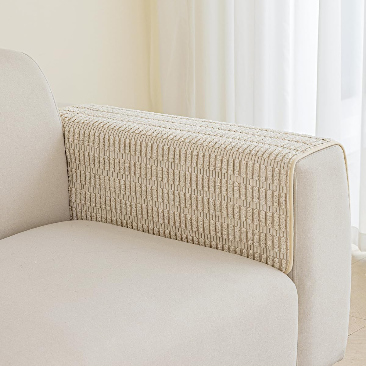 Muamar Sofa Arm Covers Chair Arm Covers 1Pc(Cream White 30X30Inch), Waterproof and Ant-Slip Couch Armrest Covers for Recliner,Protect and Decorate Your Sofa Chair Furniture image number 3