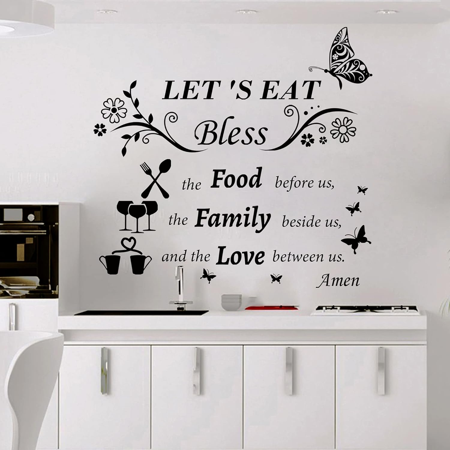 Kitchen Wall Decals Dinner Meal Prayer Wall Stickers Vinyl Kitchen Quotes Wall Decal Let'S Eat Bless the Food before Us Sign Christian Religious Saying Stickers for Dinning Room Home Restaurant image number 6