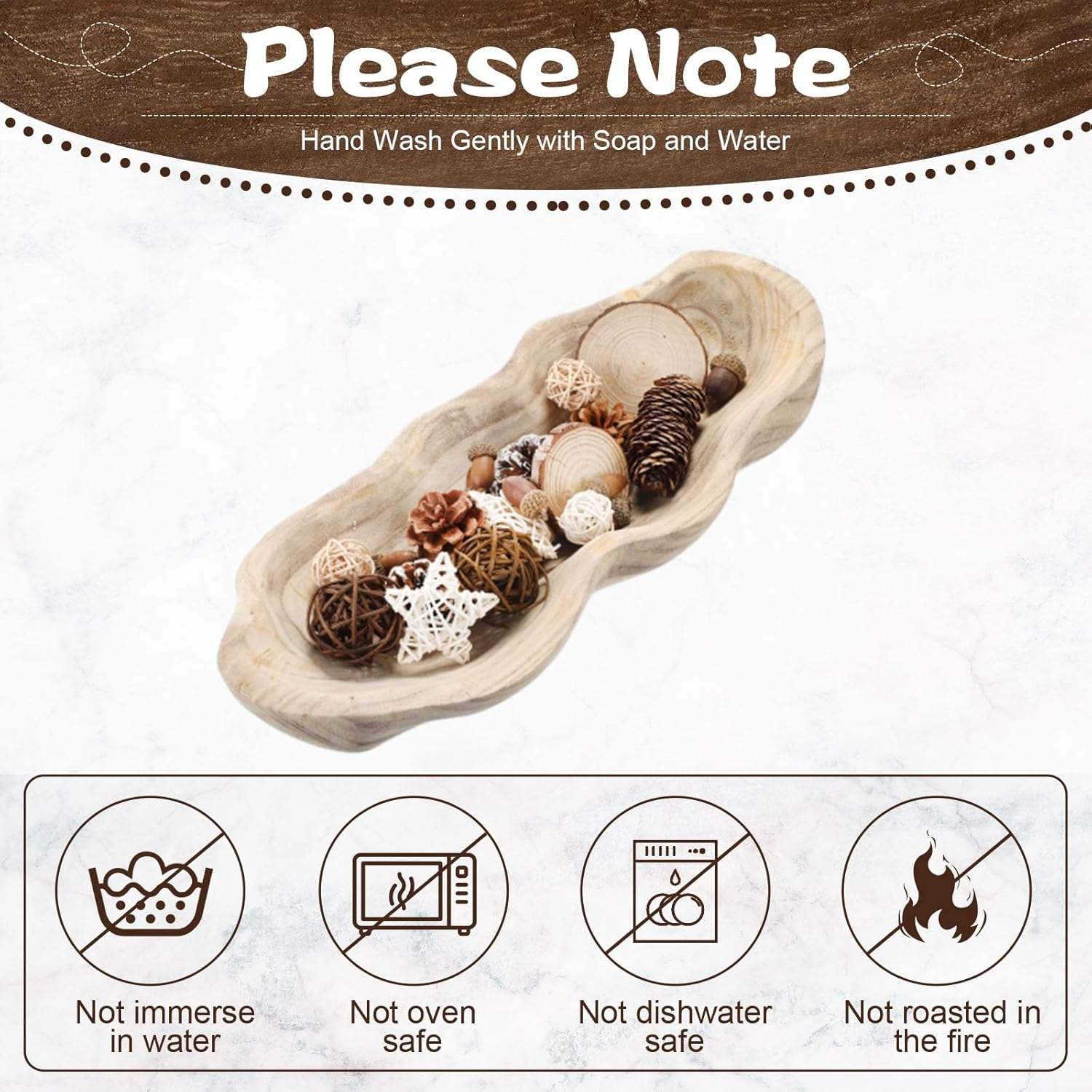 Nuogo 1 Pack 16 Inch Wavy Live Edge Dough Bowl Large Size Wood Rustic Dough Bowl Decorative for DIY Farmhouse Home Supplies Kitchen Decoration(Light Color) image number 5