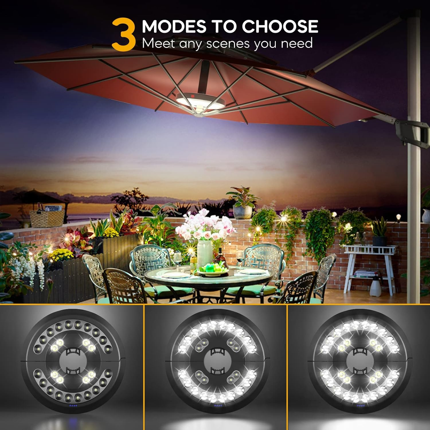 Eletorot Patio Umbrella Lights-Rechargeable Outdoor Lights for Patio Decor, Patio Table Lights Pole Light 28 LED 3 Lighting Modes, Patio Lighting Pool Accessories, Patio Backyard Decor image number 2