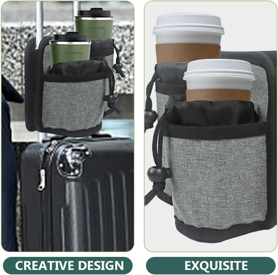 LUOZZY Luggage Cup Pouch Durable Travel Cup Holder Flight Attendant Accessories Free Your Hand for Suitcase Handles - Grey