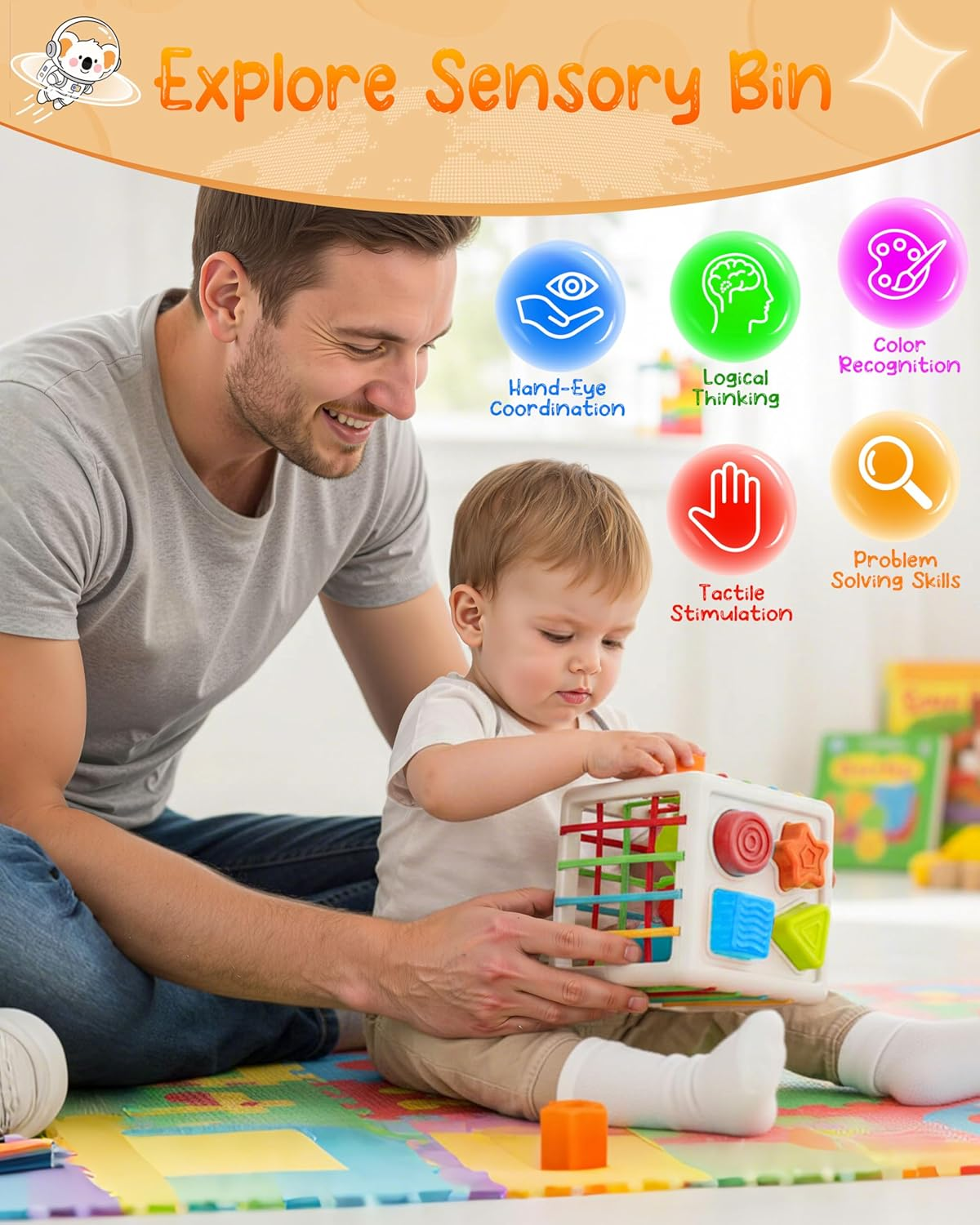 6In1 Montessori Toys for Babies - Stacking Blocks Rings Sensory Bin Toy with Cups & Shape Sorting for 6-12-18 Months, Educational Newborn Baby Development Toys Gift Infant Toddlers 1-3 Years Old image number 5
