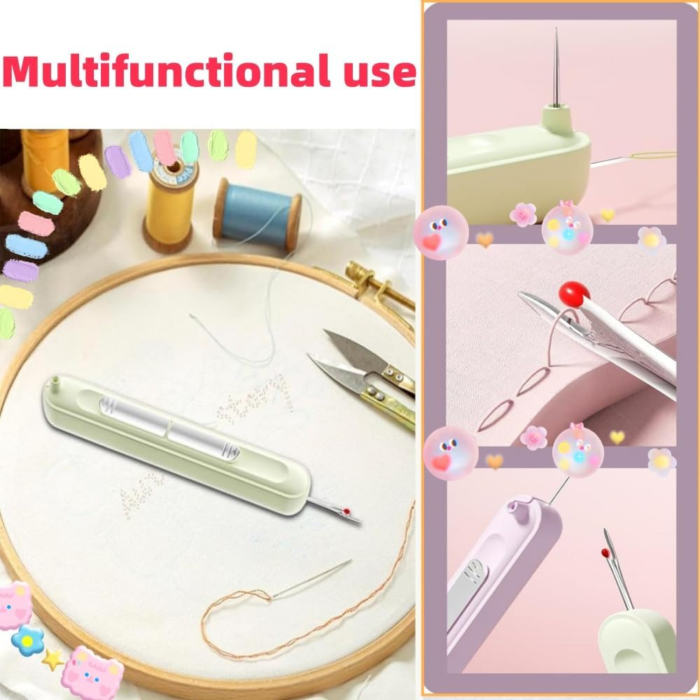 3Pcs 2 in 1 Needle Threader Seam Ripper Tool, Thread Remover Tool for Hand Sewing, Cross Stitch, Embroidery and Thread Removal (3 Colours) image number 1
