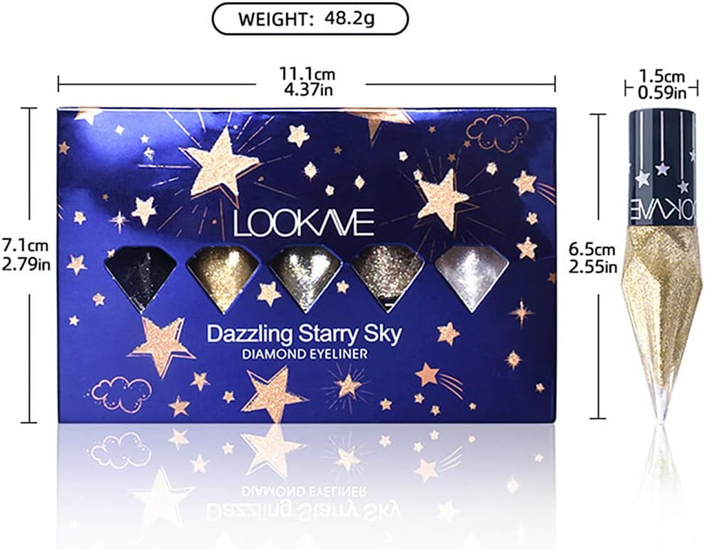 Go Ho Glitter Liquid Eyeliner Colorful Set,5 Colors Metallic Shimmer White Black Silver Gold Diamond Eyeliner,Glitter Eye Liner Sticks,Waterproof Long Lasting Sparkle Eye Makeup image number 3