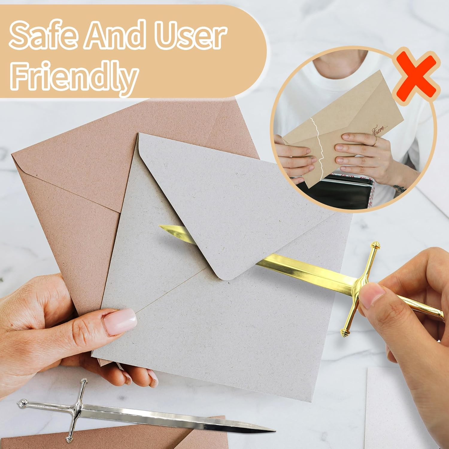 2 PCS Mini Sword Letter Opener Knife, Decorative Metal Envelope Opener Slitter, Exquisite Mail Opener Tool, Letter Opener Fancy for Office Mail Supplies (2 Pcs)