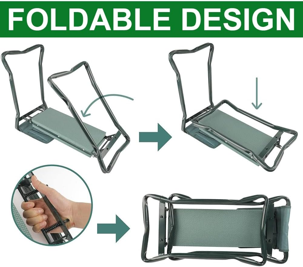 Garden Kneeler Seat, Upgraded Portable Foldable Kneeler Tool for Kneeling Sitting Heavy-Duty Garden Bench W/Large 2 Pouch, Outdoor Sturdy Steel Frame Gardening Supplies Pad for Courtyard Farm image number 3