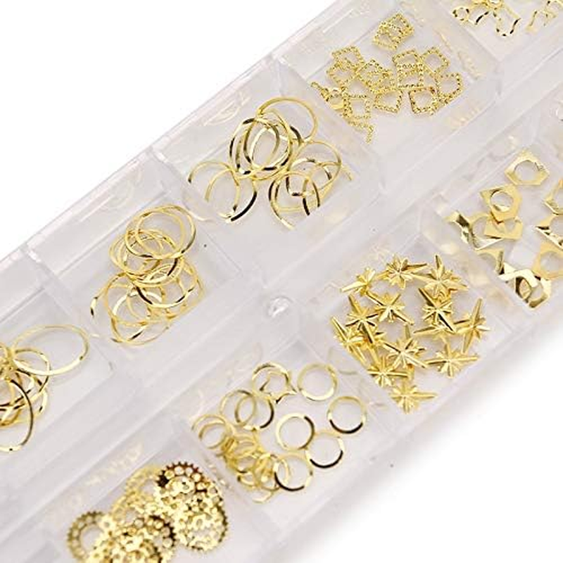 12 Grid Mixed Shape Metal Alloy Sheet Gears Shape Nail Art Decoration Hollow Accessories DIY Manicure Tools Zhengpingpai image number 1