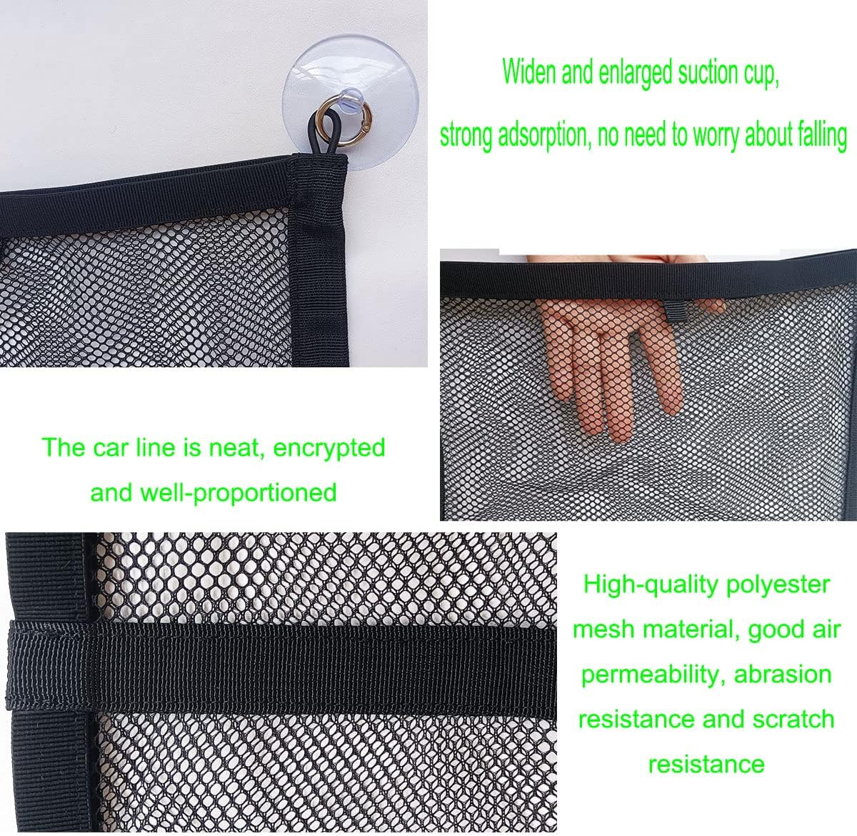 Etomvoop 3PCS Car Cargo Storage Net, Car Windows Suction Cup Hanging Bag Nylon Mesh Pocket Organizer Bag for Cargo Vans, Motorhomes, Mobile Homes, Caravans, Boats (Middle-3Pcs) image number 2