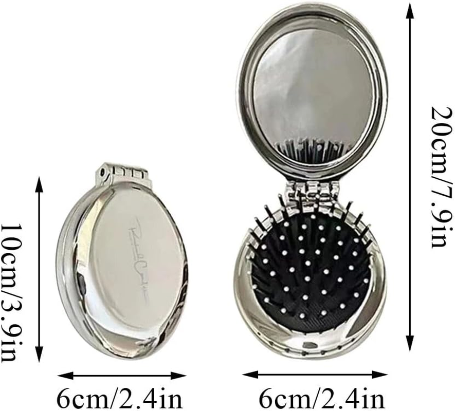 Folding Hair Brush with Pocket Mirror, 3Pcs Travel Size Folding Hair Comb with Pocket Mirror, round Mini Compact Massage Comb Folding Hair Brush with Mirror image number 2