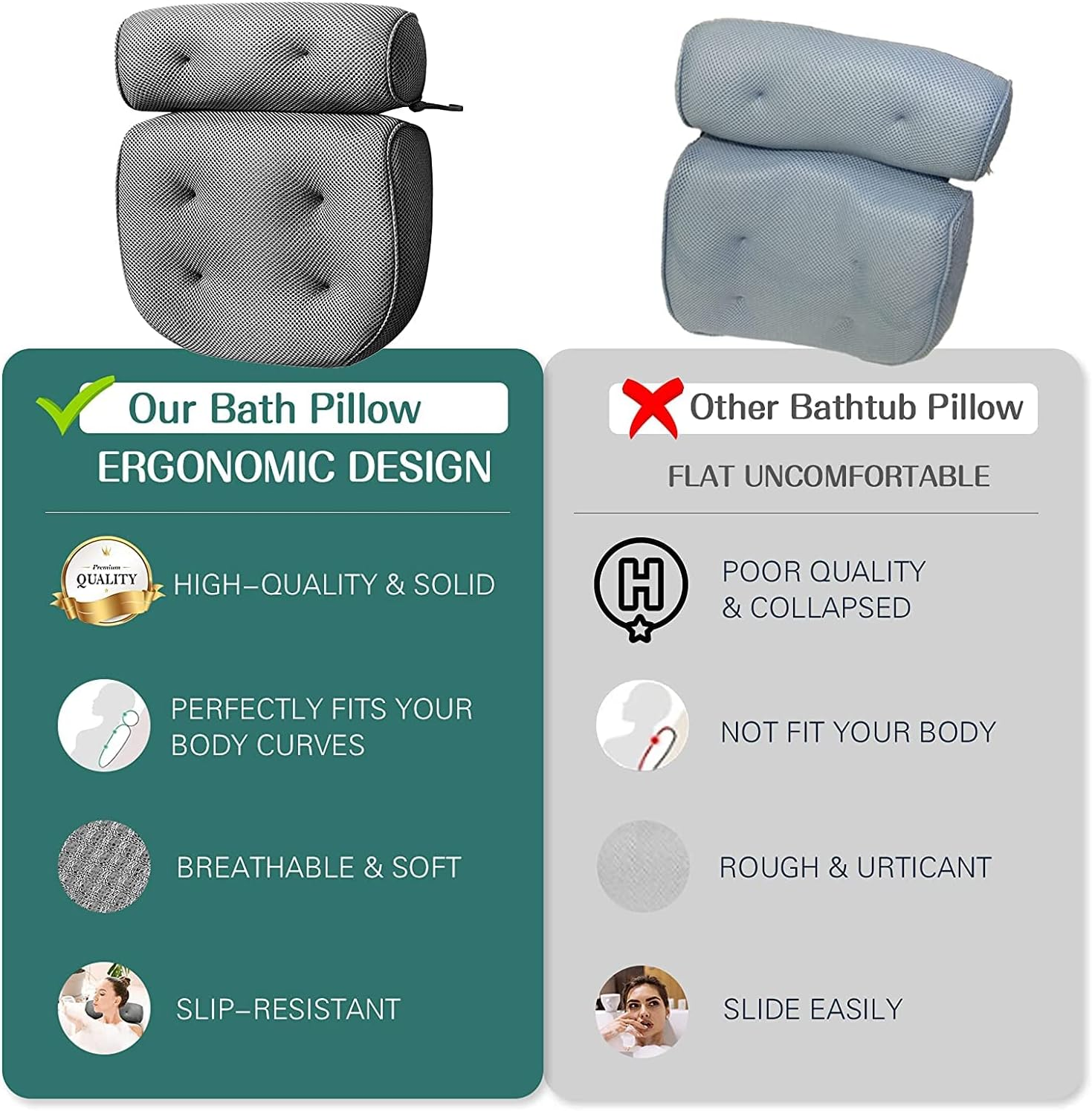 Bath Pillow, Bathtub Pillow for Tub Neck and Back Support with 6 Non-Slip Suction Cups, Ergonomic Bath Tub Pillow Headrest, Luxury Bath Accessory Spa Gifts for Bathtub, Hot Tub (Pink) image number 4