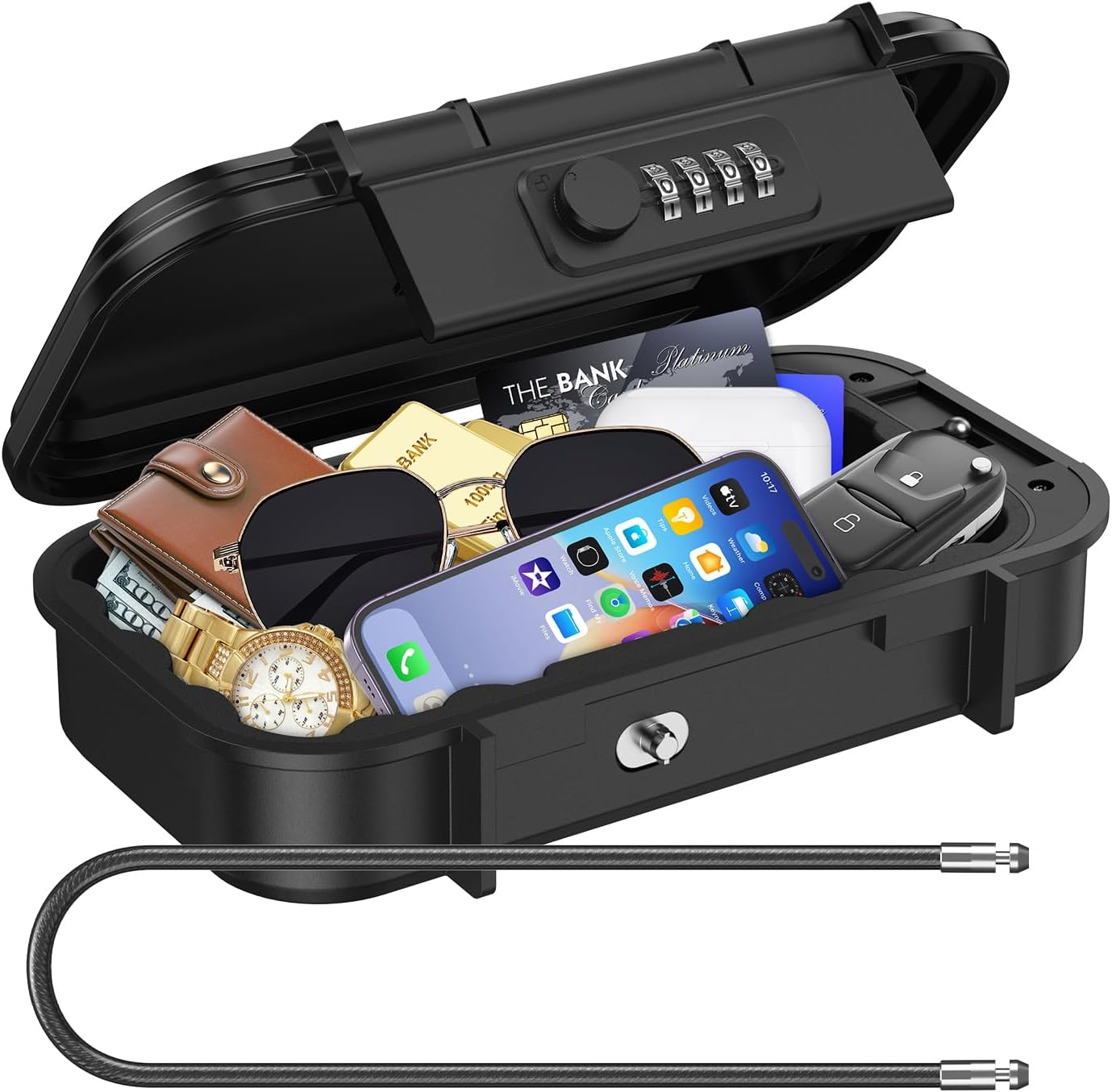 AMIR Portable Lock Box, 4-Digit Combination Lock Box for Travel, Anti-Theft Small Safe Box with Removable Chain, Personal Cash Box for Gym, Hotel, Dorm, Travel image number 6