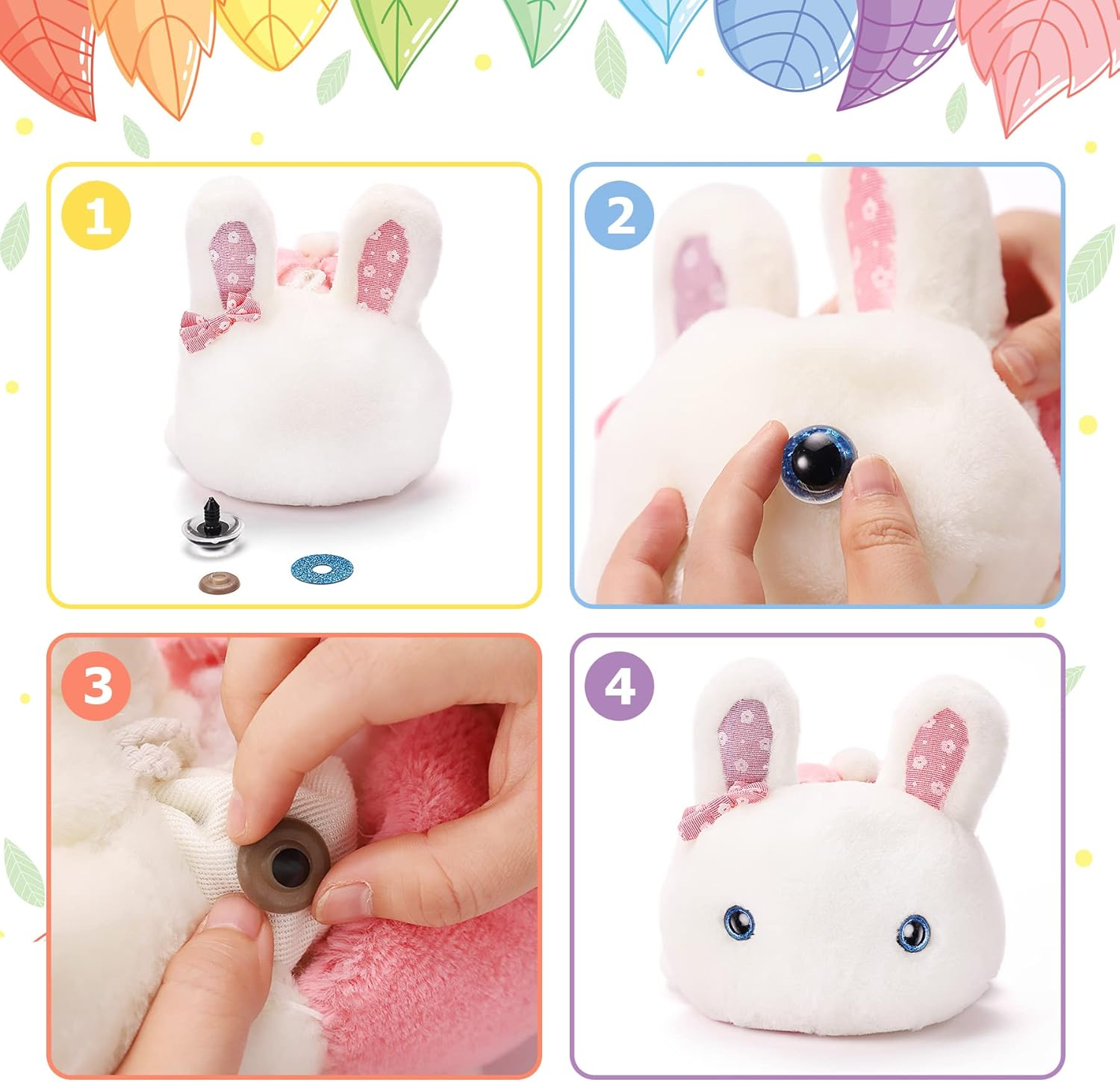 160Pcs Large Safety Eyes for Amigurumi Glitter Eye for Stuffed Animals for DIY Dolls Puppets Bear Crafts Animals Amigurumi Making Supplies(Colorful A) - Black image number 4