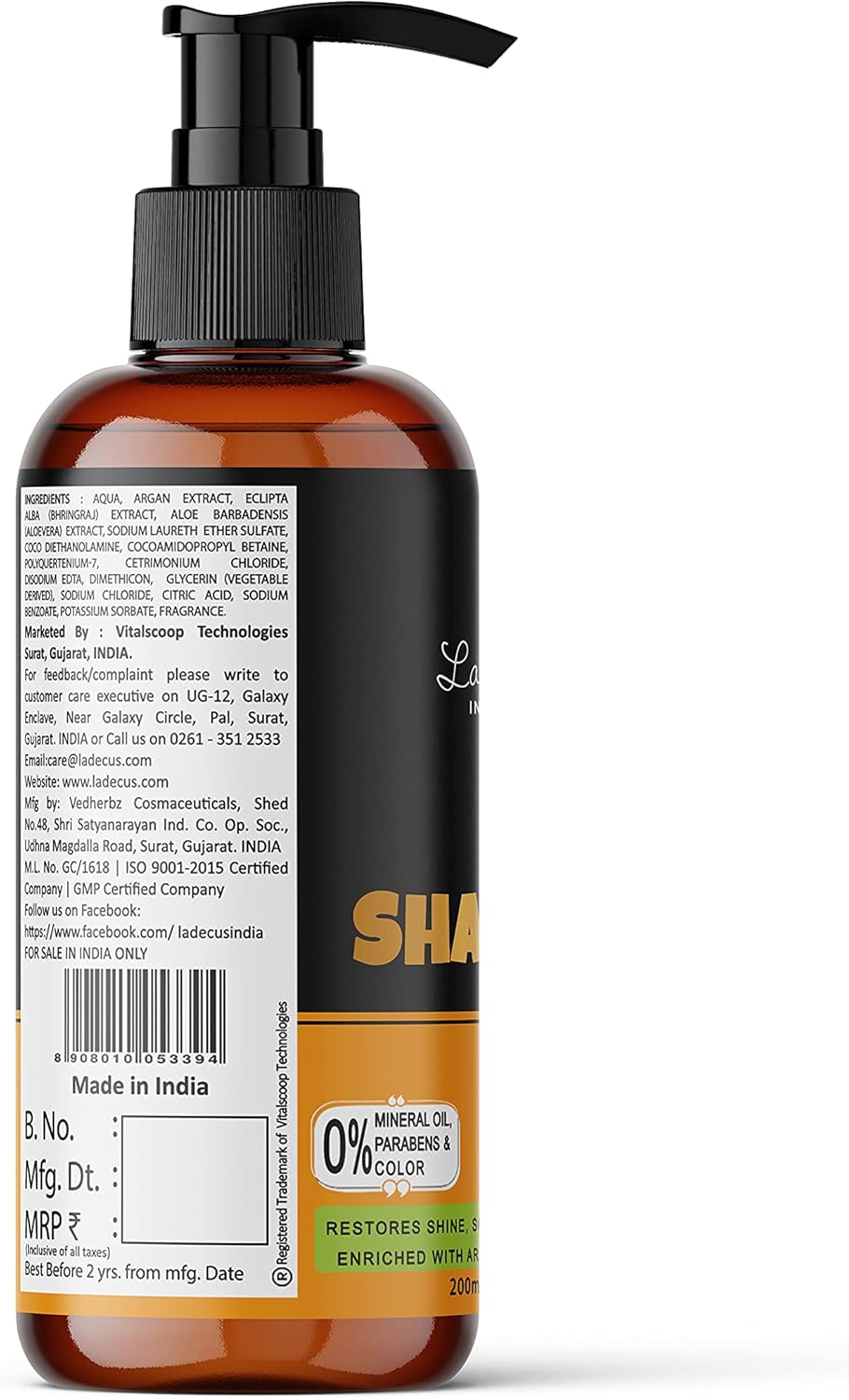 La' Decus INDIA Argan Oil Shampoo Enriche with Organic Morrocan Argan Extract Restore Shine and Softness (200Ml) image number 6