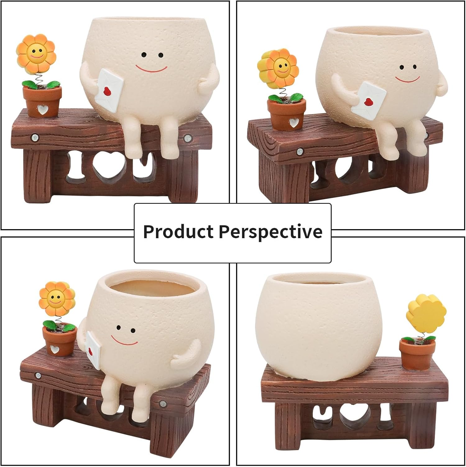 Cute Smiley Face Pot Funny Resin Head Planter Unique Succulent Pots String of Pearls Plant Indoor Outdoor Plants，Ideal Mother'S Day and Christmas image number 4