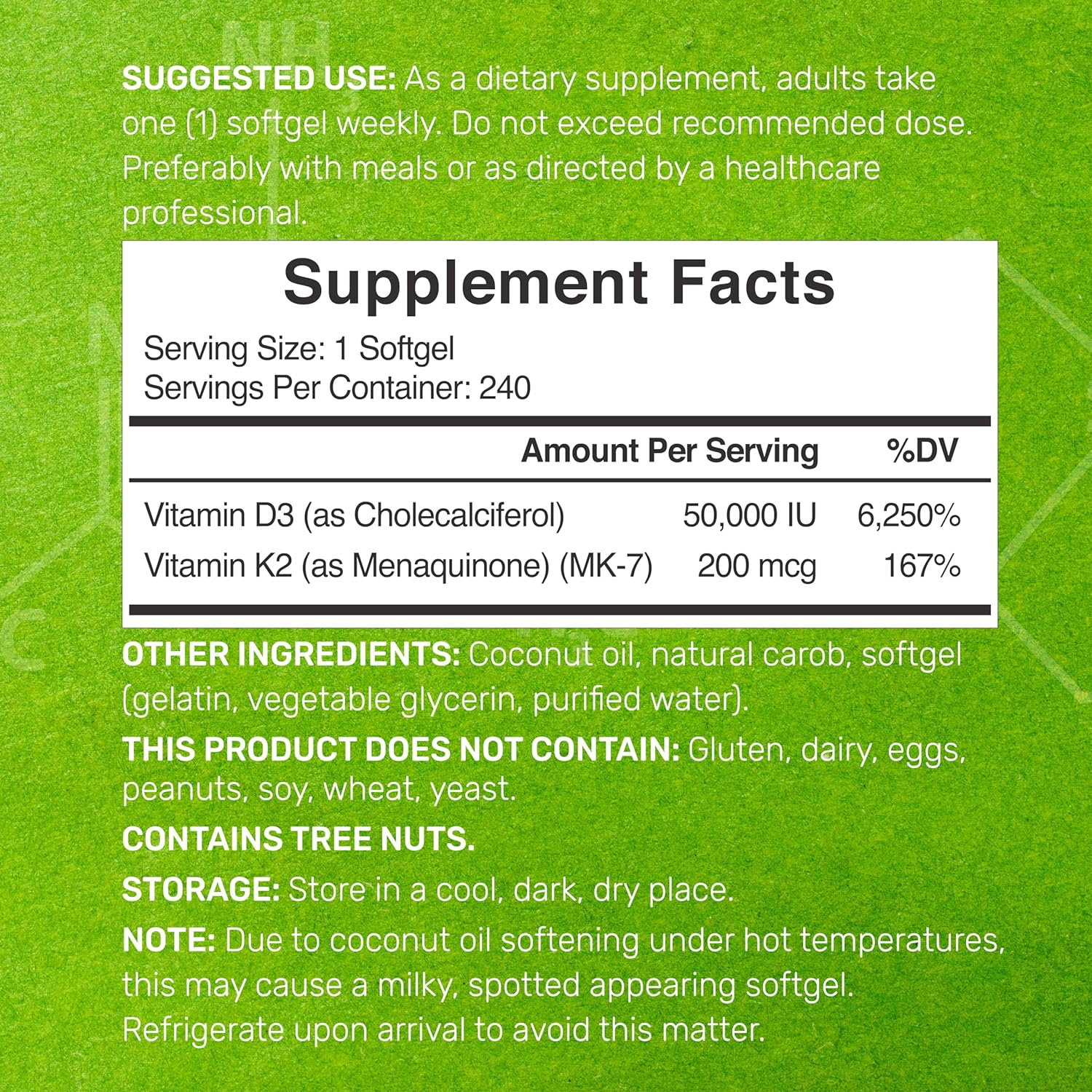 DEAL SUPPLEMENT Vitamin D3 50,000 IU + K2 MK7 200 Mcg,240 Softgels | Virgin Coconut Oil, Max Strength Vitamin D & K, Promotes Heart, Bone, & Teeth Health &ndash; One Softgel Weekly, Easy to Swallow image number 4