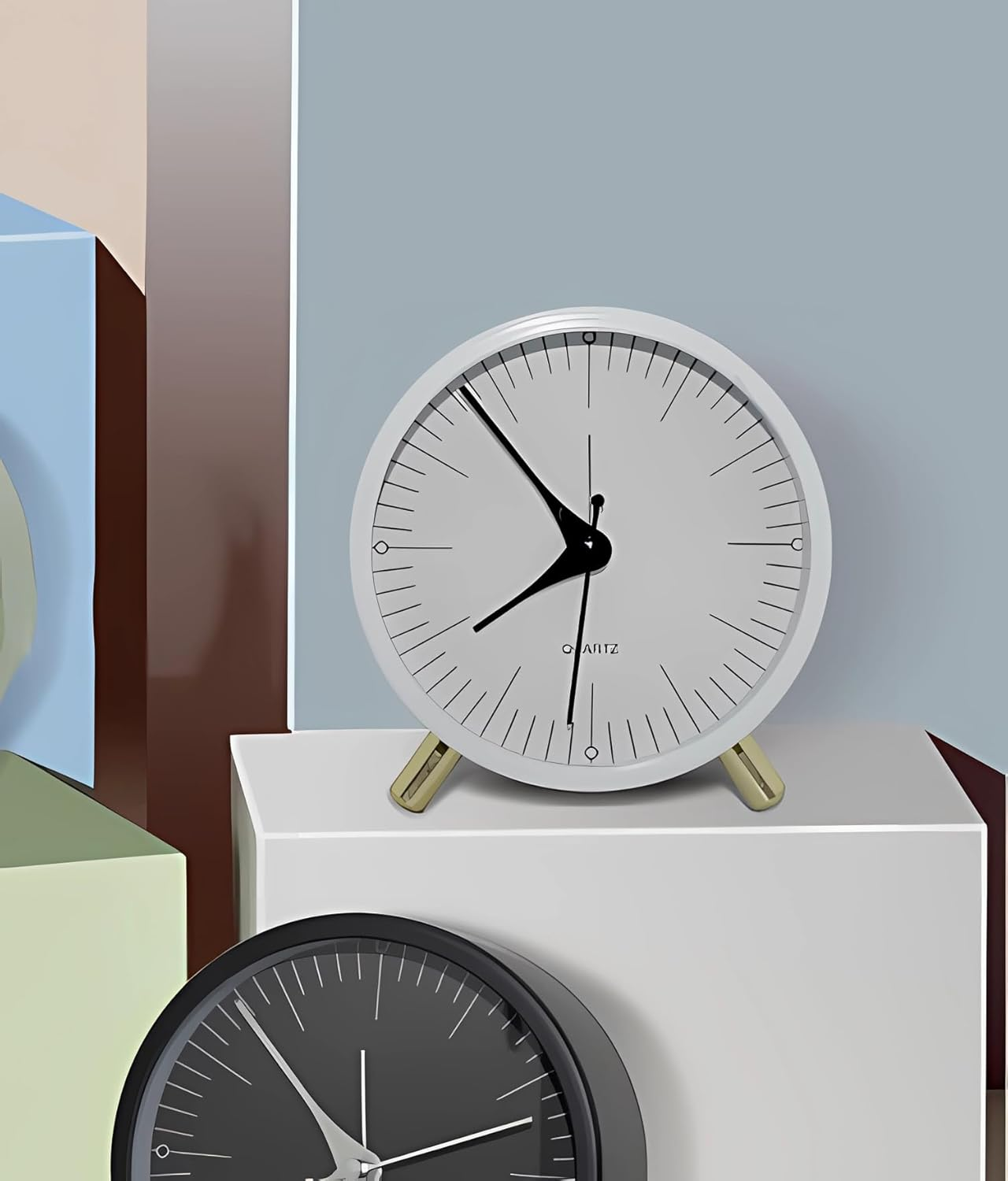 SHISEDECO Alarm Clock with Backlight, 4.5 Inches Bedside Analog Non-Ticking Silent Small Desk Clock with Arabic Numerals, Battery Operated round Table Clock for Living Room, Bedroom (White-S) image number 6