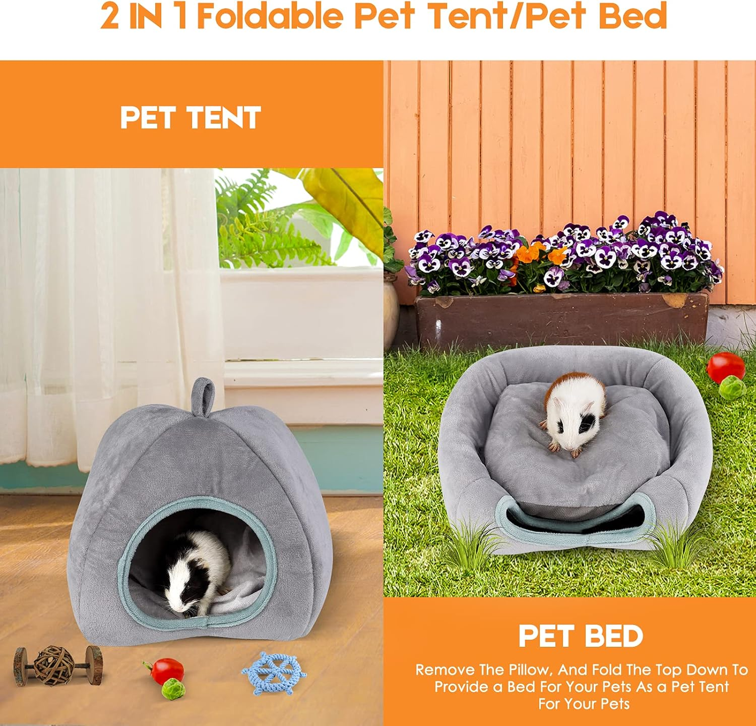 Guinea Pig Hideout - Guinea Pig Bed, Bunny Hideout, Rabbit Bed, Ideal Hides for Small Pets, Gray