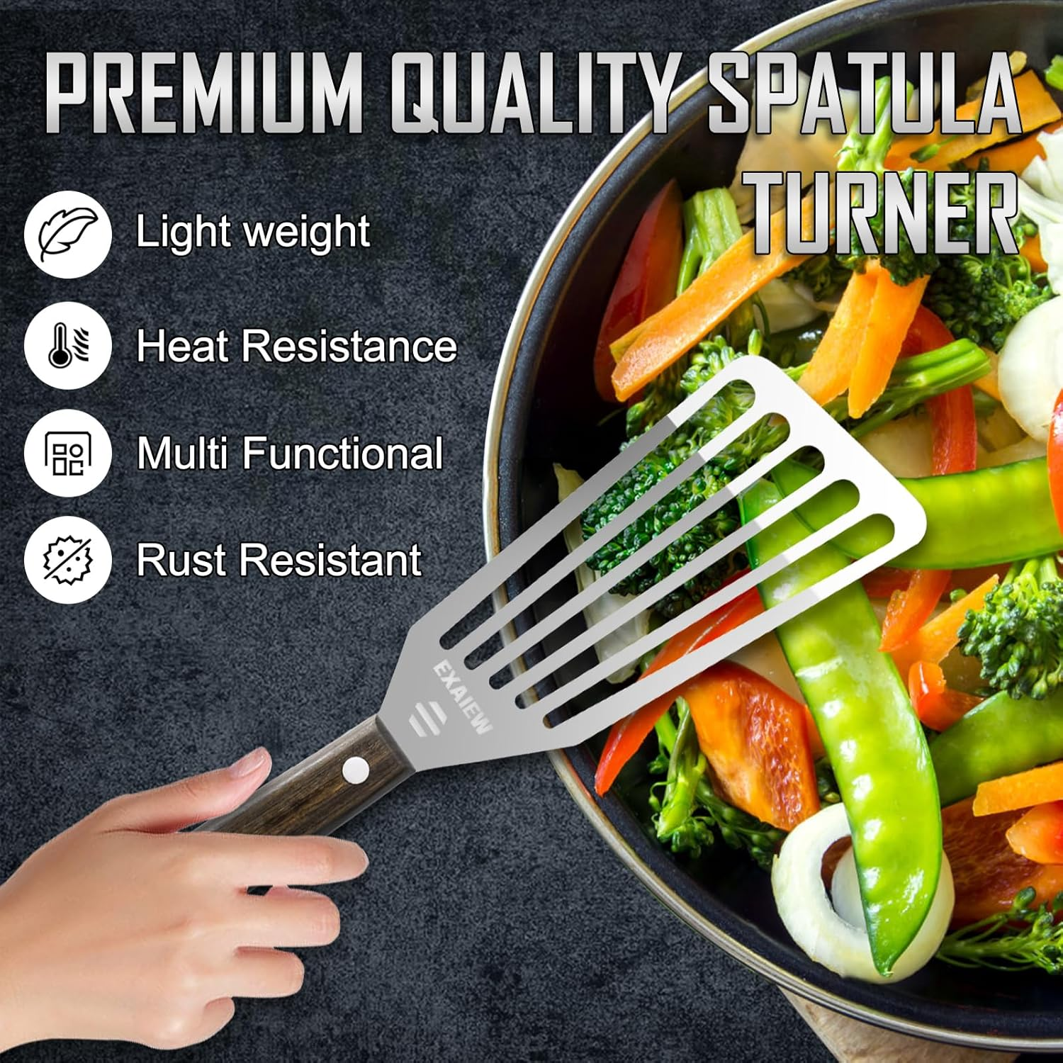 2 Pack Fish Spatula Stainless Steel, Flexible Fish Turner Spatula Perfect for Flipping Eggs, Burgers and Baking, Durable Lightweight Metal Kitchen Slotted Turner for Cooking & BBQ [Wooden Handle] image number 1