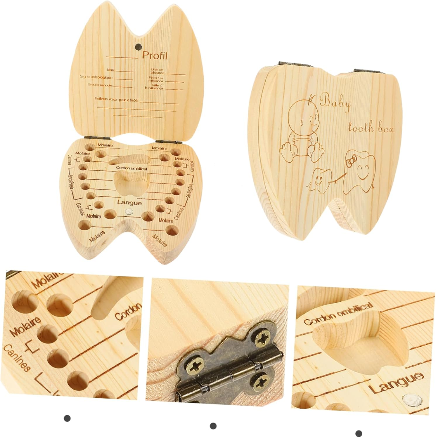 Deciduous Tooth Storage Box Wooden Teeth Keepsake Box for Boys and Girls for Preserving Boy Girl'S Memories