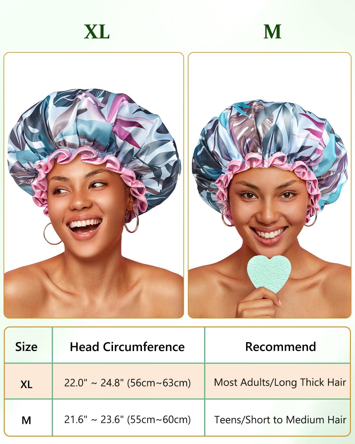 Mikimini Large Shower Cap for Women Reusable Waterproof, Hair Cap for Shower with Double Layers, Tropic Style Hair Cover with Elastic Band for Shower Suit for Meidum Hair, Braids, Meidum image number 6