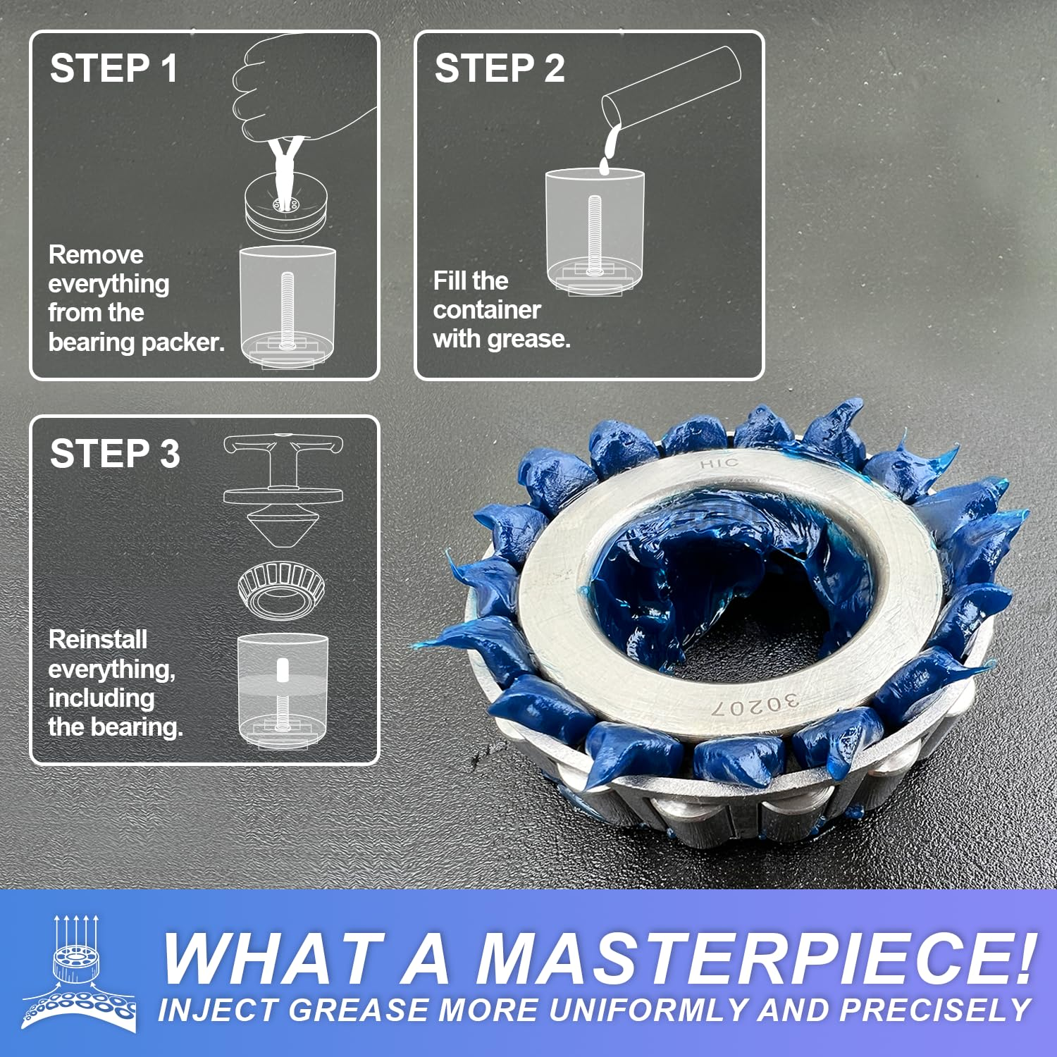 Rotation Hand Bearing Packer Tool, Inject Bearing Grease into Bearing Safely, Easily, Effortlessly, Wheel Bearing Grease Packer Tool, 50-Inch Drop Protection, Automatic Bearing Center Locator image number 3
