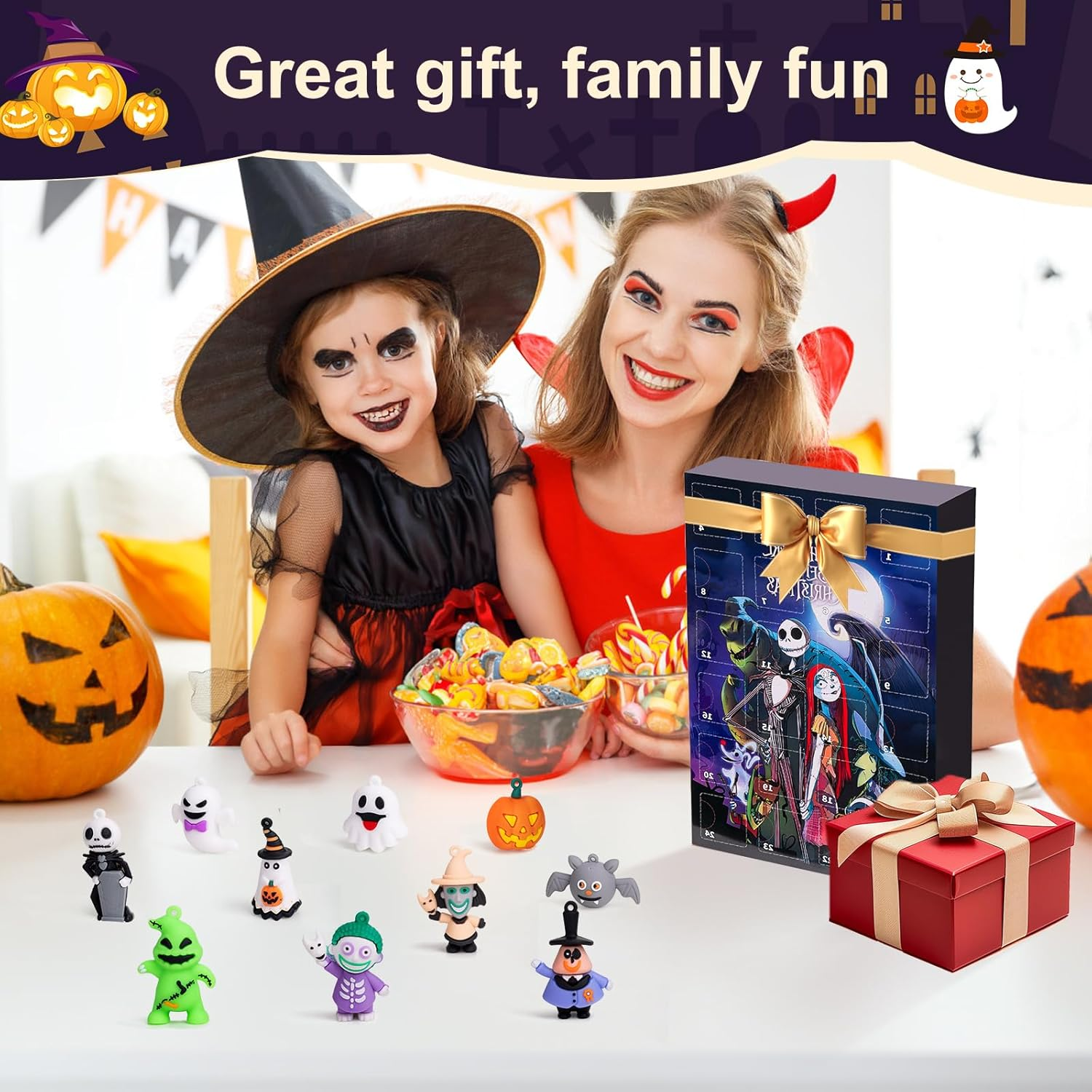Halloween Advent Calendar 2025,Nightmare Be Christmas Calendars,Halloween Countdown Calendar Ornaments Gifts with 24 Pcs Collectible Doll Figures Toys for Kids and Adults