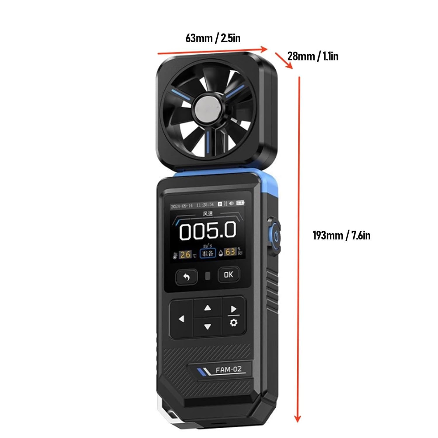 Jectse Compact Handheld Digital Anemometer with Fan for Efficient Wind Speed Measurement - Rechargeable Wind Speed Meter for On-The-Go Use [1 Item] image number 3