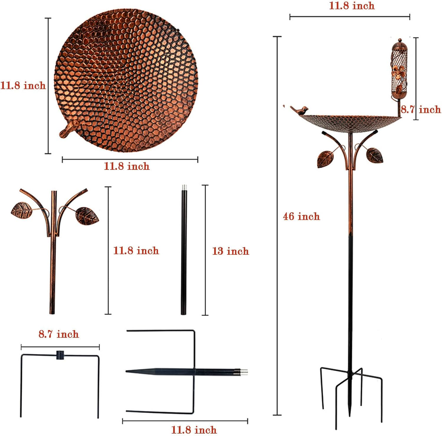 Bird Bath,Pedestal Bird Baths with Bird Feeder,Combining Bathing and Feeding,Easy to Clean and Simple to Install,Metal Birdbath for Outdoors Garden Patio Yard Lawn Decor image number 2