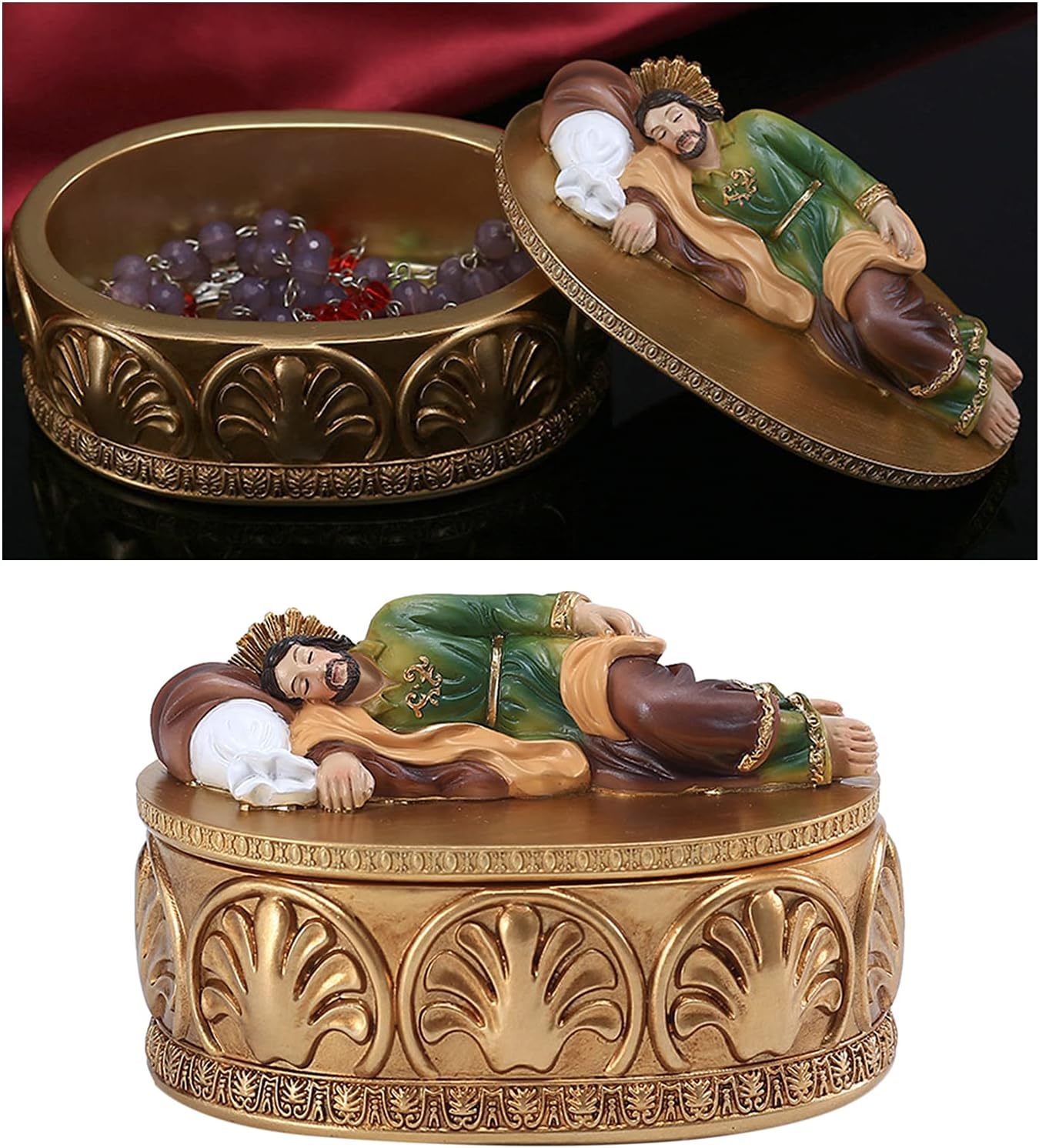 Aternee Saint Joseph Sleeping Statue Religious Figurine Small Jewelry Box Home Decor image number 1