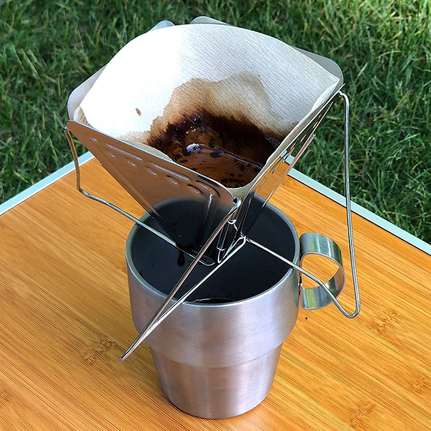 Portable Stainless Steel Coffee Drip, Outdoor Camping Collapsible Coffee Dripper, Stores Flat, Folding Coffee Maker Cone Coffee Filter for Traveling Hiking Backpacking Picnic image number 1