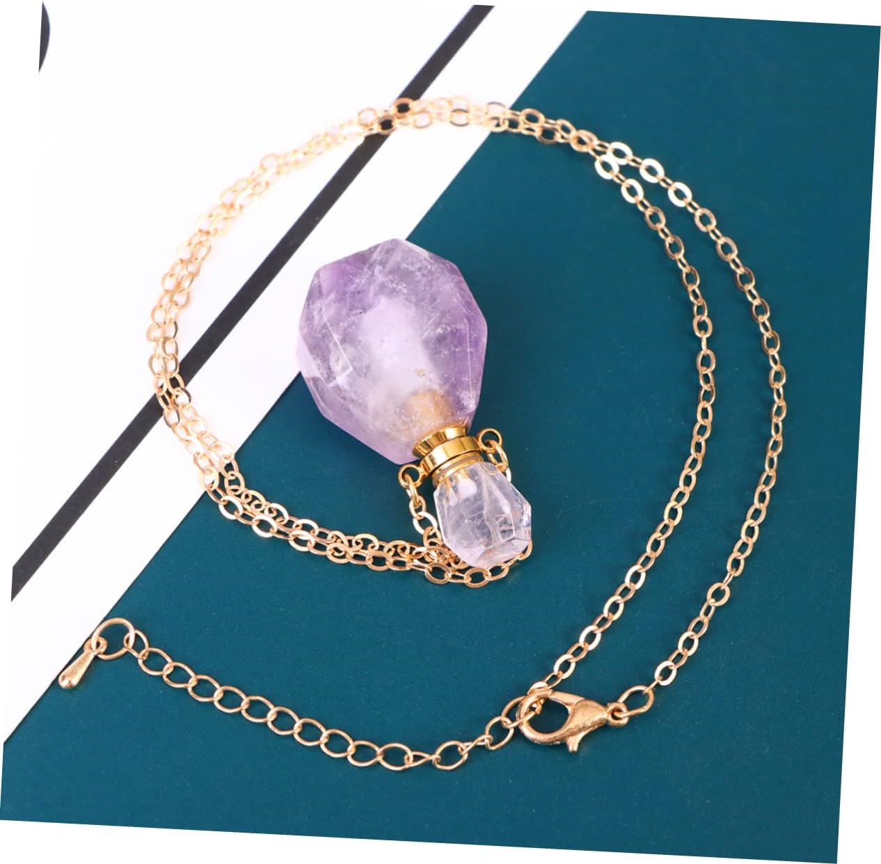 Fluorite Perfume Atomizer Bottle Pendant Travel Bottle Refillable Perfume Container Crystal Decor Necklace Jewelry - Green image number 7