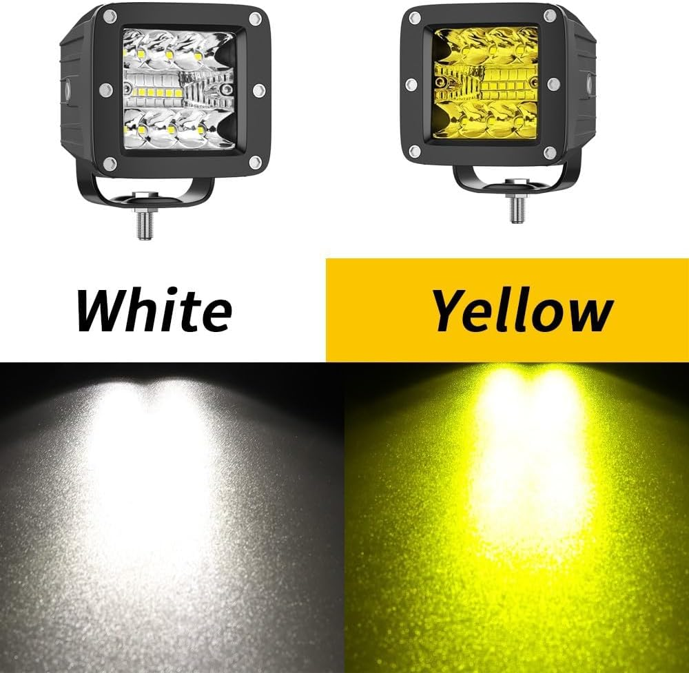 RUNEWAX 3 Inch LED Light Bar Yellow Pods Triple Row 60W Flood Spot Combo Driving Fog Lights 12V for Offroad Tractor ATV UTV SUV Waterproof IP67, Pack of 2 (Amber/Yellow)