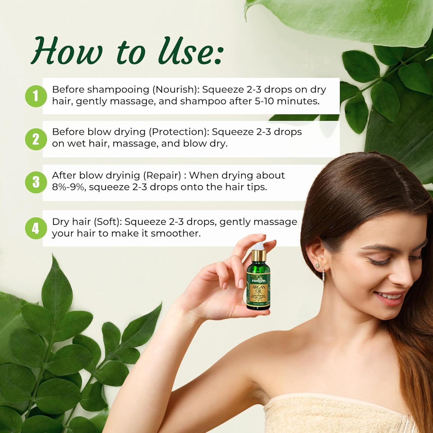 Herbishh Argan Oil for Hair &ndash; Deep Condition Hair Treatment Argan Oil &ndash; Ingredients Sourced from Morocco &ndash;Oil for Hair Frizz Control & Damage Repair &ndash;Nourishing Argan Hair Oil Serum 30Ml (30 Ml (Pack of 3)) image number 6