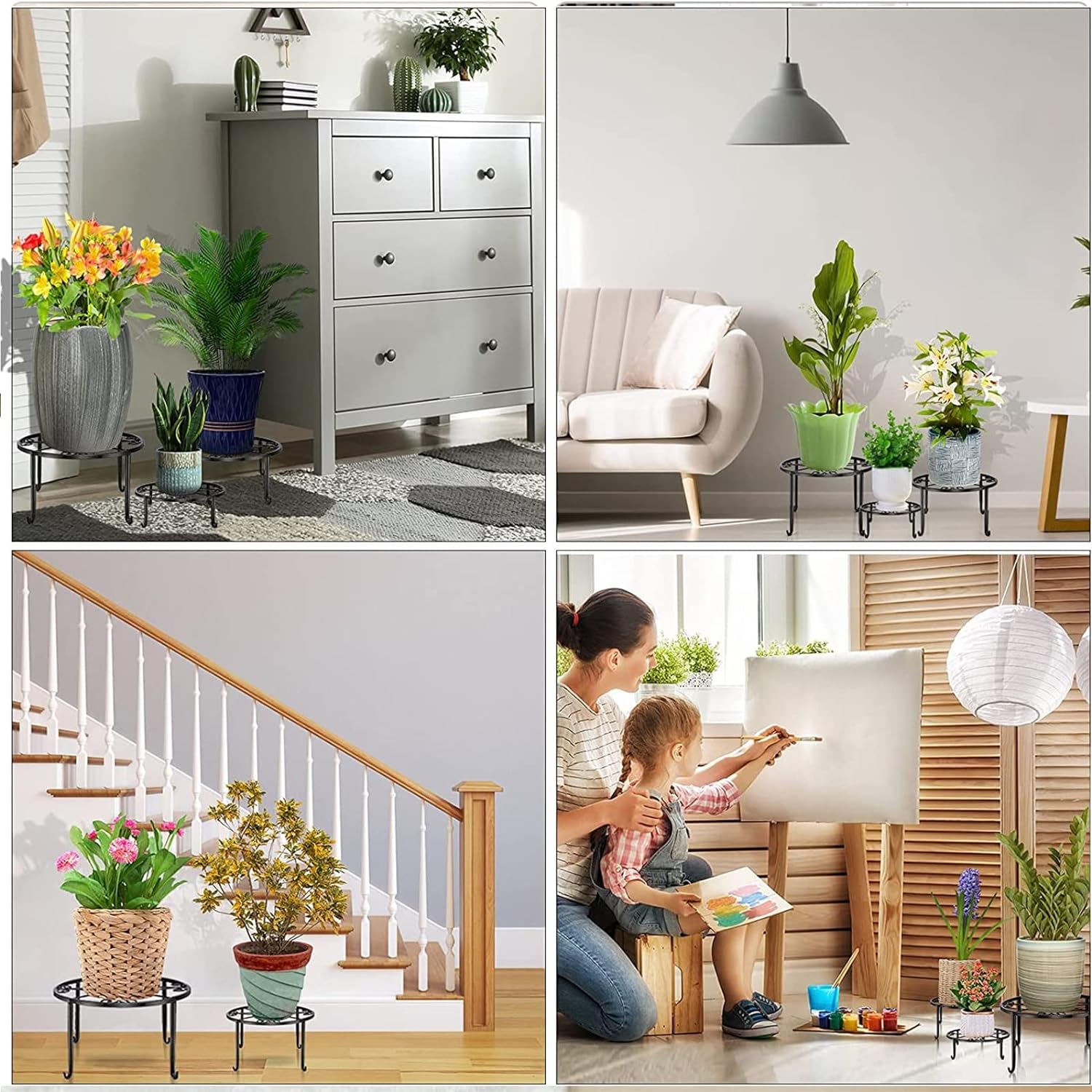 5 Pack Metal Plant Stands for Indoor Outdoor Plants, Heavy Duty Flower Pot Stands, Black Rustproof Iron Planter Holder, round Garden Container Plant Rack, Potted Plant Shelf for Garden Home Corner