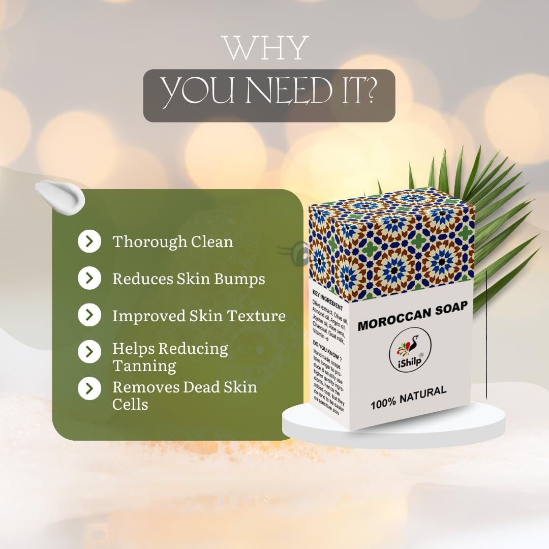 Ishilp Moroccan Black Natural Handmade Soaps for Bath Pack of 2, Body Tan Removal Soap for Women & Men, Moroccan Detan Sabun Soap for Tan Removal (2X100Gm) image number 1